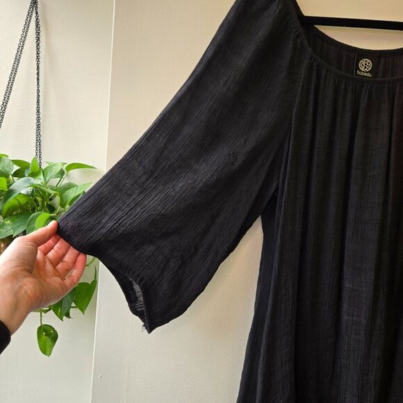 Bobeau Black Boho Tunic Top Crochet Hem Flowy Sleeves Womens 1X Witchy Whimsigot - Picture 3 of 9